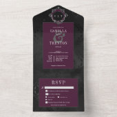 Dark Gothic Black Wine Floral Satin Abendessen All In One Einladung (Innen Boden)