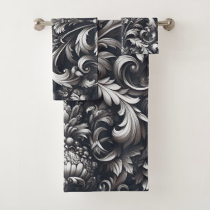 Dark Gothic Bold Ornamental Floral Pattern Badhandtuch Set
