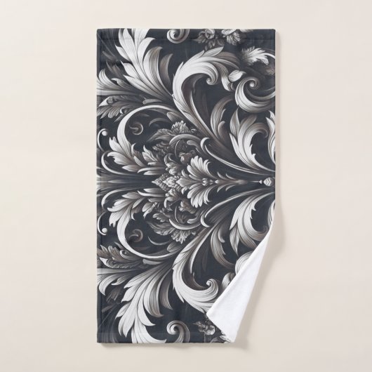 Dark Gothic Bold Ornamental Floral Pattern Badhandtuch Set (Handtuch)