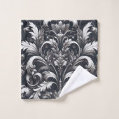 Dark Gothic Bold Ornamental Floral Pattern Badhandtuch Set (Waschlappen)