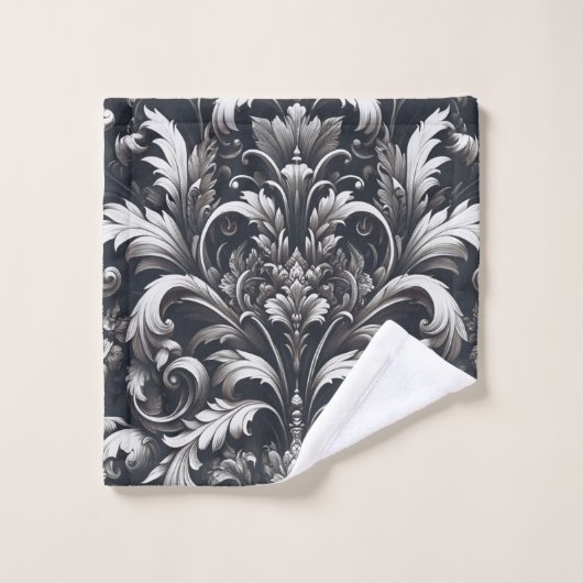 Dark Gothic Bold Ornamental Floral Pattern Badhandtuch Set (Waschlappen)