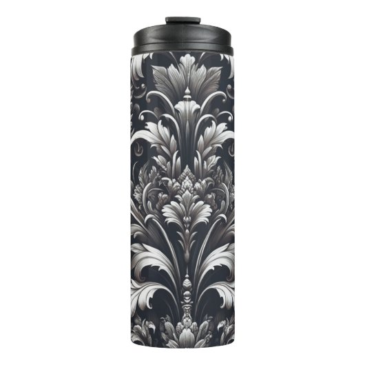 Dark Gothic Bold Ornamental Floral Pattern Thermosbecher (Vorderseite)
