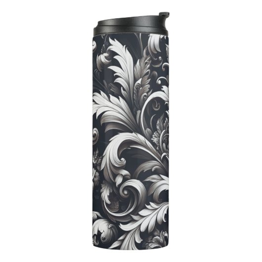 Dark Gothic Bold Ornamental Floral Pattern Thermosbecher (Nach links gedreht)