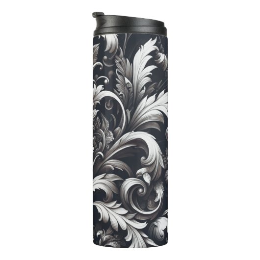 Dark Gothic Bold Ornamental Floral Pattern Thermosbecher (Nach rechts gedreht)