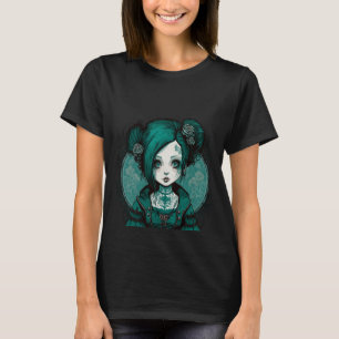 Dark Gothic Doll Chibi Style Rose Türkis Tone T-Shirt