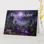 Dark Gothic Easter Scene with Glowing Eggs Karte (Gelbe Blume)