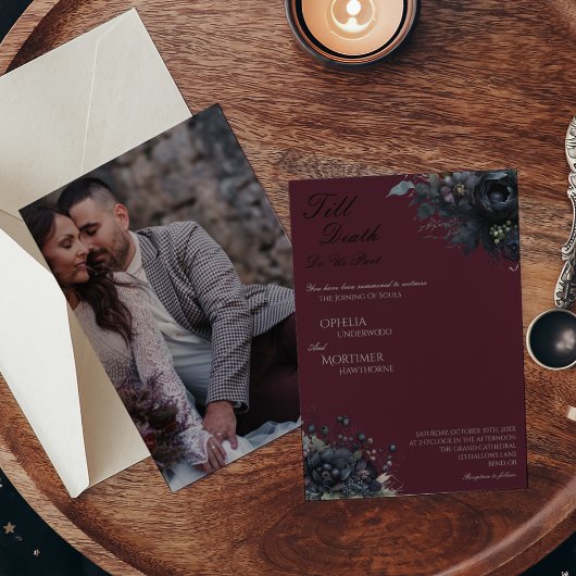 Dark Gothic Floral bis Death Foto Hochzeit Einladung