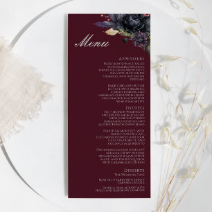 Dark Gothic Floral Burgundy Wedding Flat Menu Menükarte