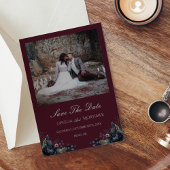 Dark Gothic Floral Burgundy Wedding Foto Save The Date