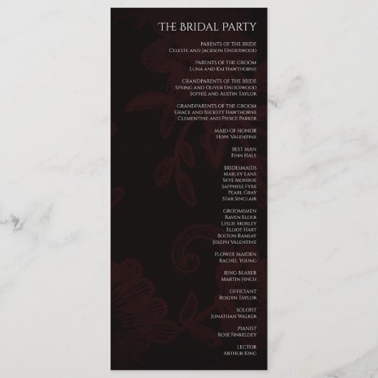 Dark Gothic Floral Burgundy Wedding Programm (Rückseite)