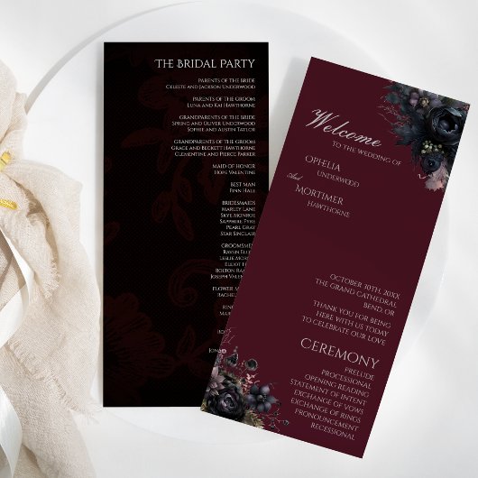 Dark Gothic Floral Burgundy Wedding Programm