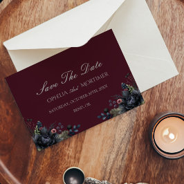Dark Gothic Floral Burgundy Wedding Save The Date
