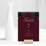 Dark Gothic Floral Burgundy Wedding Tischnummer<br><div class="desc">Dieses dunkelgotische, blumenbordeauxfarbene Hochzeitsdesign besticht durch einen schlichten Juwelenton mit bordeauxfarbenem Retro-Tischnummer, viktorianischem Aquarell und blumengeschmückten Dekoelementen, die einen modernen minimalistischen Schriftart schmücken, der eine raffinierte und skurrile Präsentation für eine zeitlose romantische Hochzeit oder einen anderen besondere Anlass bietet. Beautigend geeignet für eine lustige Halloween-Veranstaltung im Herbst oder eine einmalige...</div>