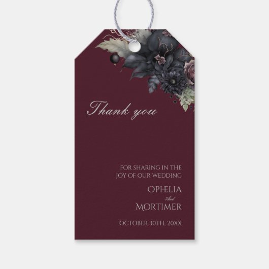 Dark Gothic Floral Burgundy Wedding Vielen Dank Geschenkanhänger (Vorderseite)