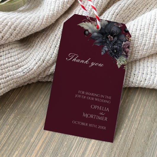 Dark Gothic Floral Burgundy Wedding Vielen Dank Geschenkanhänger