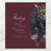 Dark Gothic Floral Burgundy Wedding Wine Label Weinetikett (Einzelnes Label)