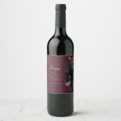 Dark Gothic Floral Burgundy Wedding Wine Label Weinetikett (Vorderseite)