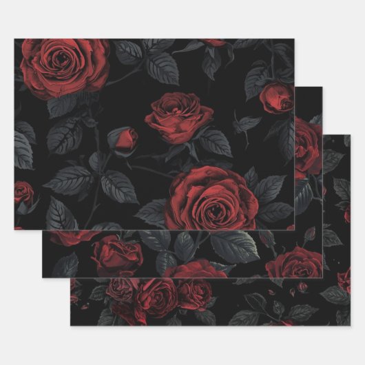 Dark Gothic Floral Decoupage Paper – Romantic Rose Geschenkpapier Set (Set)