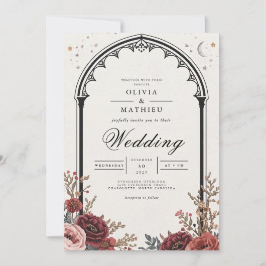 Dark Gothic Floral Romance Wedding Einladung (Vorderseite)