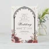 Dark Gothic Floral Romance Wedding Einladung (Stehend Vorderseite)