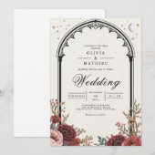 Dark Gothic Floral Romance Wedding Einladung (Vorne/Hinten)
