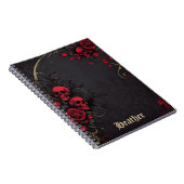 Dark Gothic Floral Skulls Black Red Rose Notizblock (Rechte Seite)