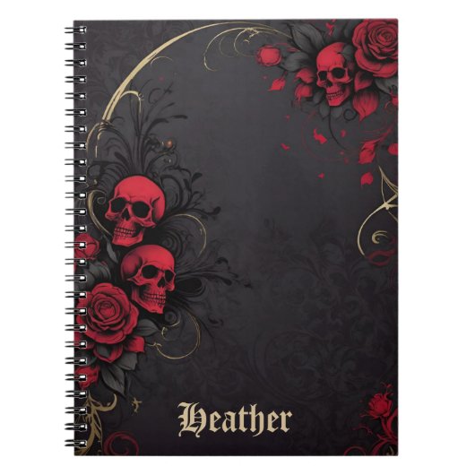 Dark Gothic Floral Skulls Black Red Rose Notizblock (Vorderseite)