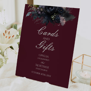 Dark Gothic Floral Wedding Cards and Gifts Sign Sockelschild