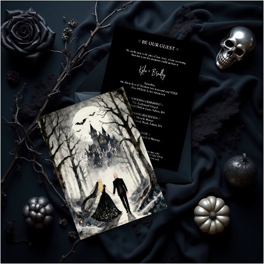 Dark Gothic Forest Wedding Couple Haunted Castle Einladung