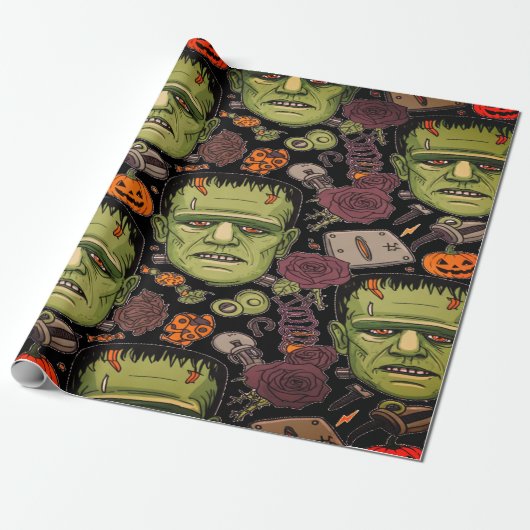 Dark Gothic Frankenstein Ästhetik zu Halloween Geschenkpapier (Ungerollt)