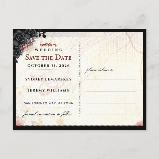 Dark Gothic Halloween Save the Date PostCard Postkarte (Rückseite)