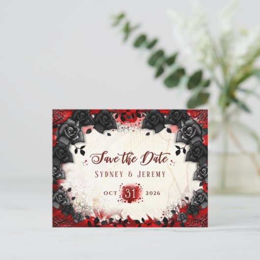 Dark Gothic Halloween Save the Date PostCard Postkarte (Stehend Vorderseite)