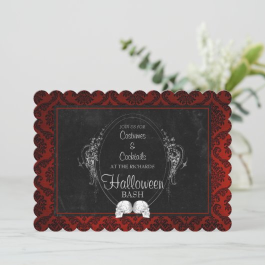 Dark Gothic Halloween Skulls Einladung (Stehend Vorderseite)