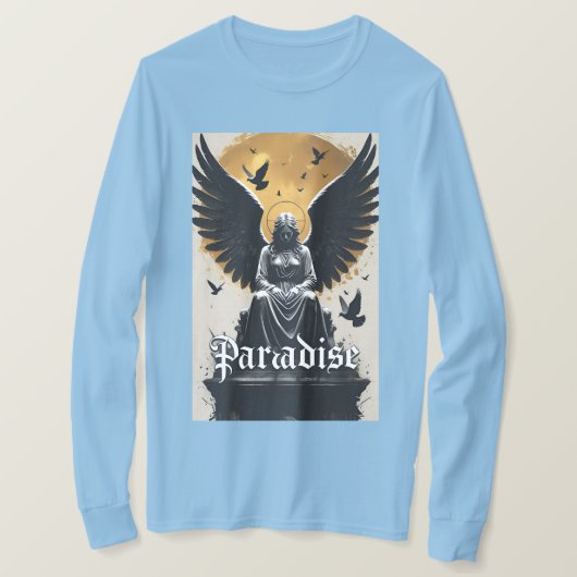 Dark Gothic Heaven Design with Halo & Wings T-Shirt (Design vorne)