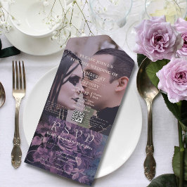 Dark Gothic Lila Lavendel Floral QR Code Foto All In One Einladung