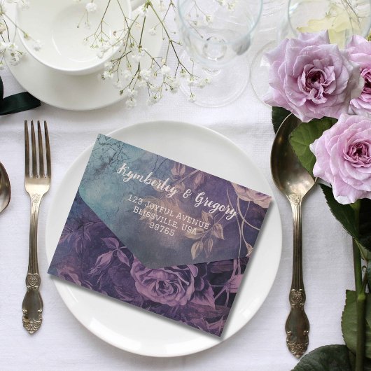 Dark Gothic Lila Lavender Rose QR Code All In One Einladung