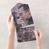 Dark Gothic Lila Rose Floral QR Code Foto All In One Einladung (Abreißen)