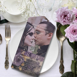 Dark Gothic Lila Rose Floral QR Code Foto All In One Einladung