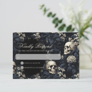 Dark Gothic Moody Skulls & Blume Hochzeit RSVP Karte