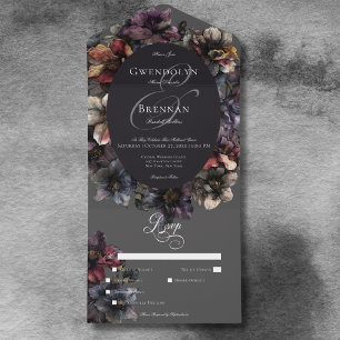 Dark Gothic Moody Watercolor Floral Dinner All In One Einladung