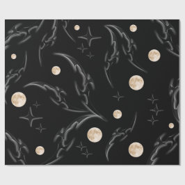 Dark Gothic Moon & Stars Wrapping Paper  Geschenkpapier