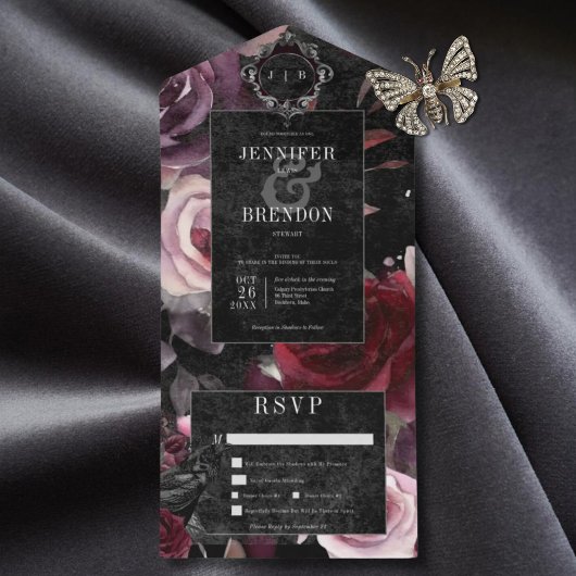 Dark Gothic Pink Burgundy & Black Floral Dinner All In One Einladung