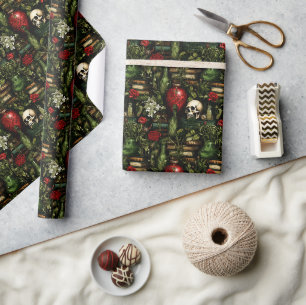 Dark Gothic Red & Green Witch Apothecary Geschenkpapier