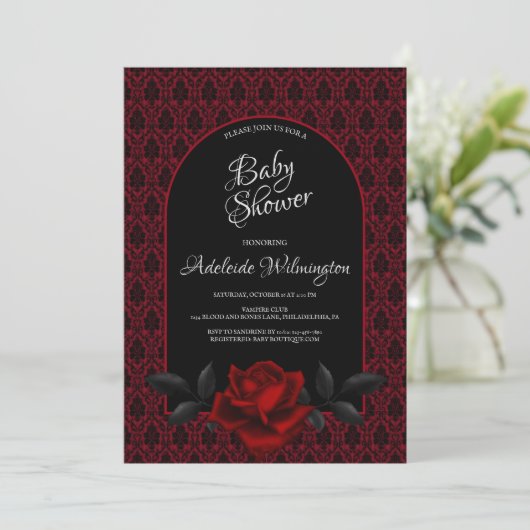 Dark Gothic Rose Babydusche Einladung (Stehend Vorderseite)