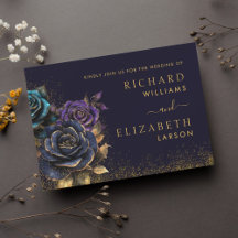 Dark Gothic Rose Glitzer Hochzeitseinladung