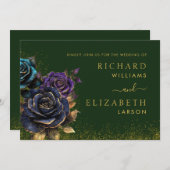 Dark Gothic Rose Glitzer Hochzeitseinladung Einladung (Vorne/Hinten)