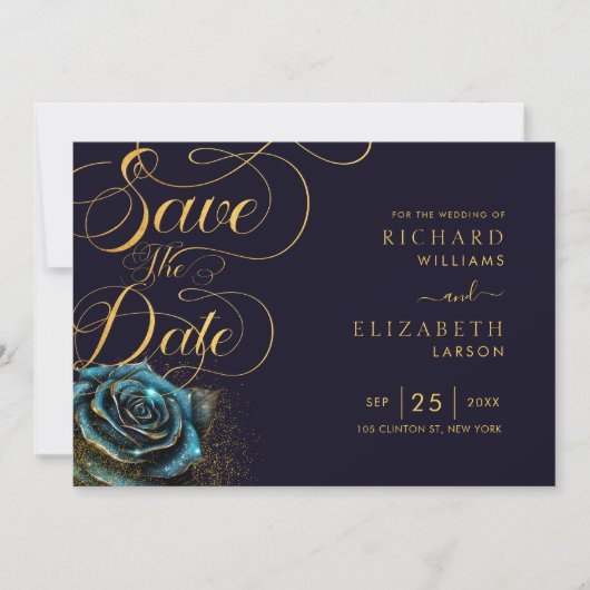 Dark Gothic Rose Glitzer Wedding Save The Date (Vorderseite)