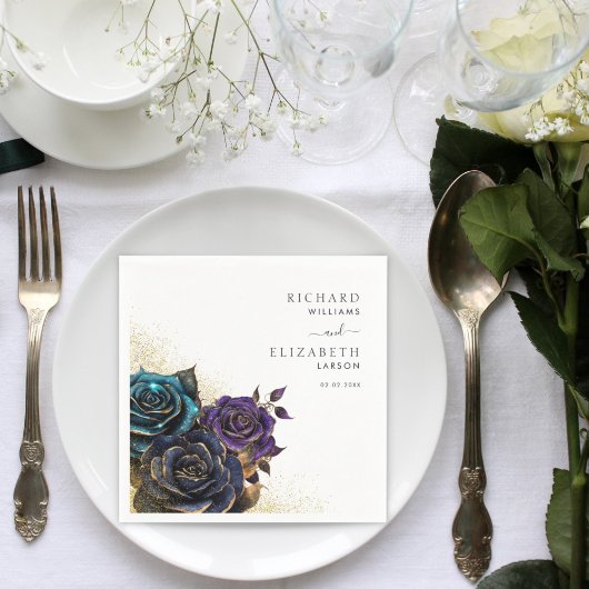 Dark Gothic Rose Glitzer Wedding Serviette