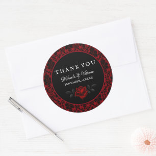 Dark Gothic Rose Wedding Danke Runder Aufkleber