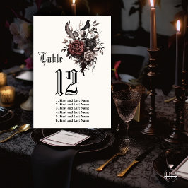 Dark Gothic Rosewood Floral Raven Tischnummer